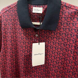 Salvatore Ferragamo Red and Black Polo Shirt